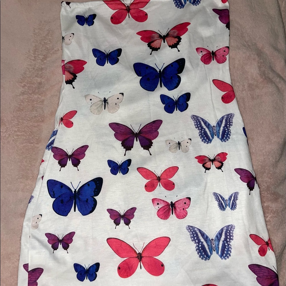 Strapless Short Dress With Butterflies